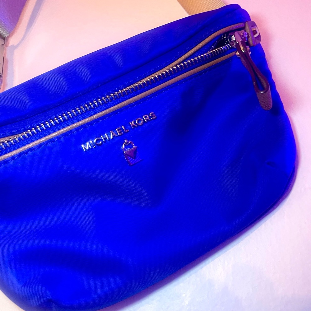 Michael Kors royal Blue and gold Crossbody Bag with Gold Accents